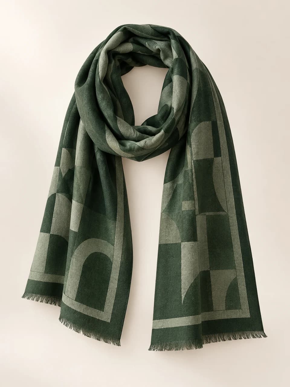 AI-generated Courtyard Scarf concept — Forest. Unproduced; final specifications subject to change.