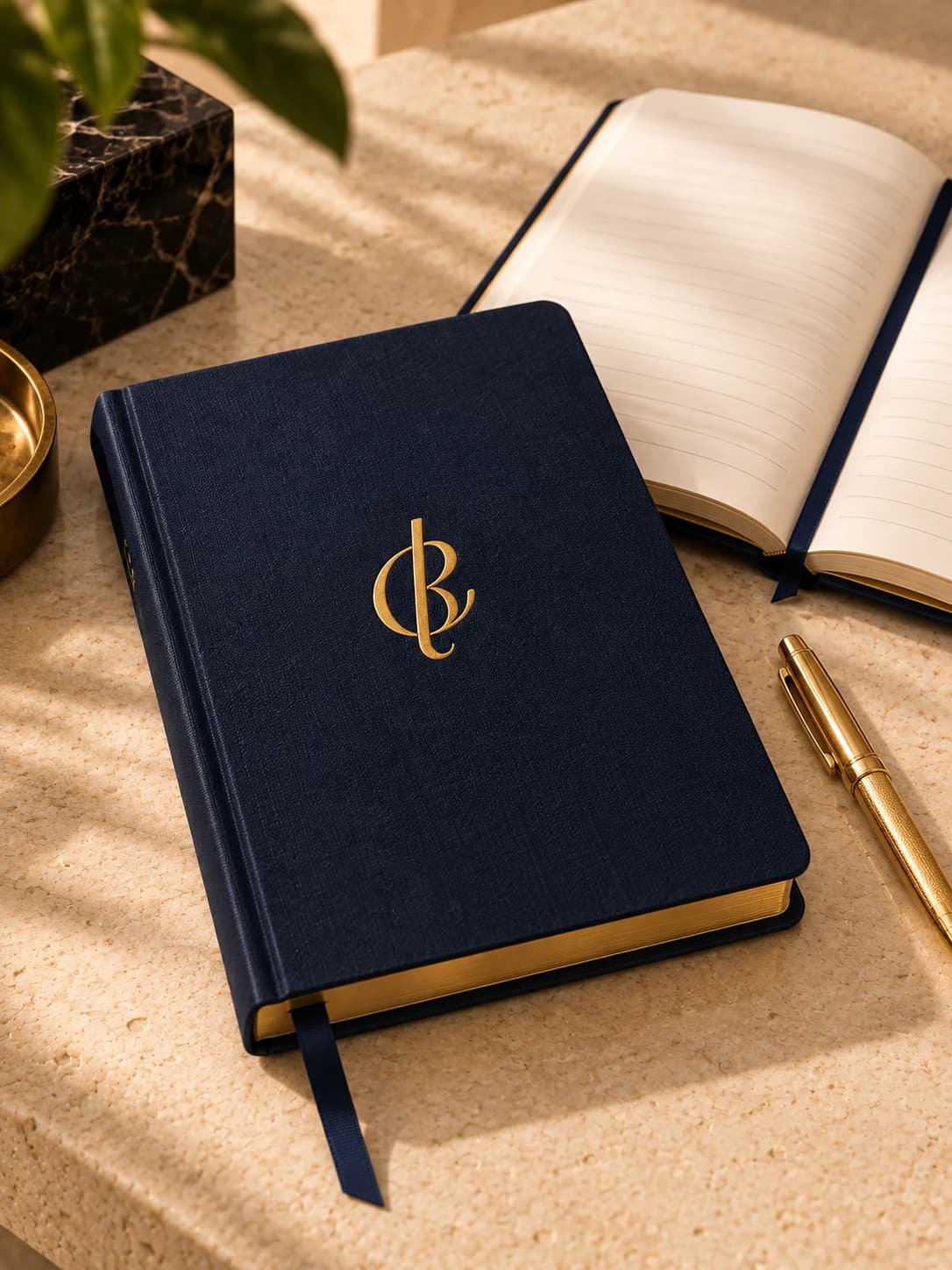 Navy RELEC journal with an open notebook in the background