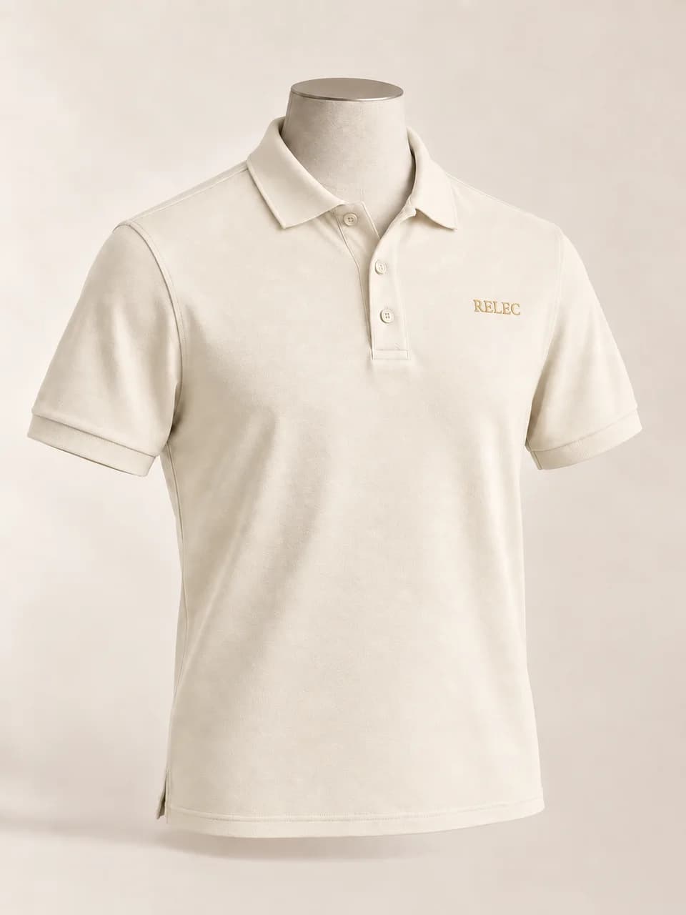 AI-generated Everyday RELEC Polo Cream concept — small chest embroidery. Unproduced; final specifications subject to change.